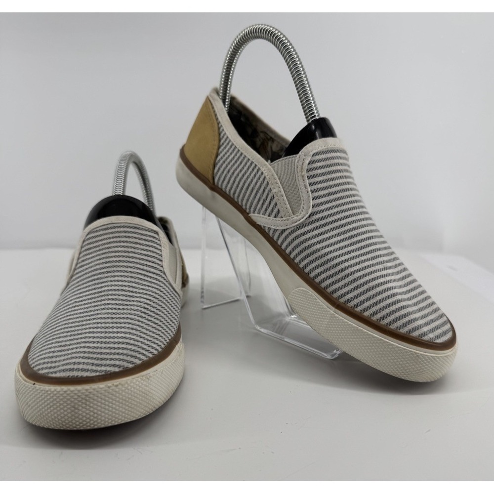 Tommy Bahama Slip On Sneakers Women's 7 Gray Stripe Canvas Loafer Casual Shoes